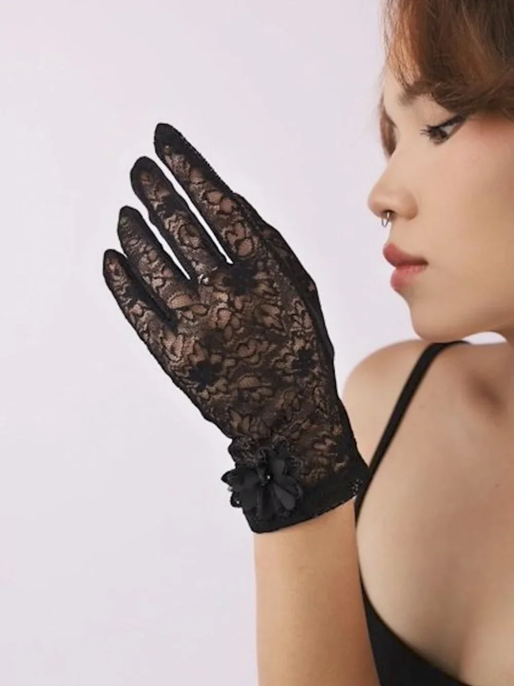 New Lace Black Gloves With Floral Applique Detail and Touchscreen Compatibility